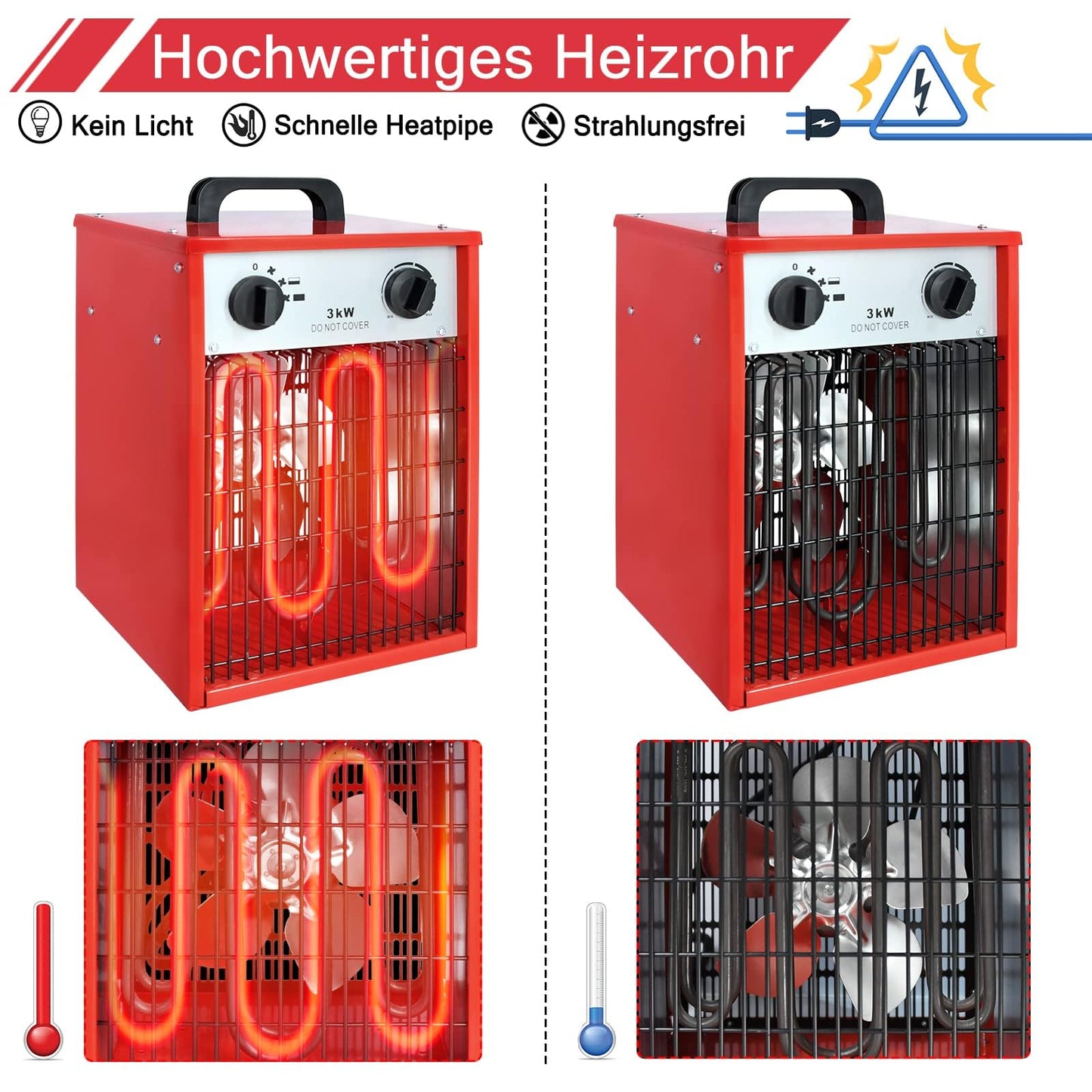 Onun Electric Heater 3KW 220V-Professional Industrial Electric Heater with 4 heat levels, overload protection, ideal for indoor and outdoor use.