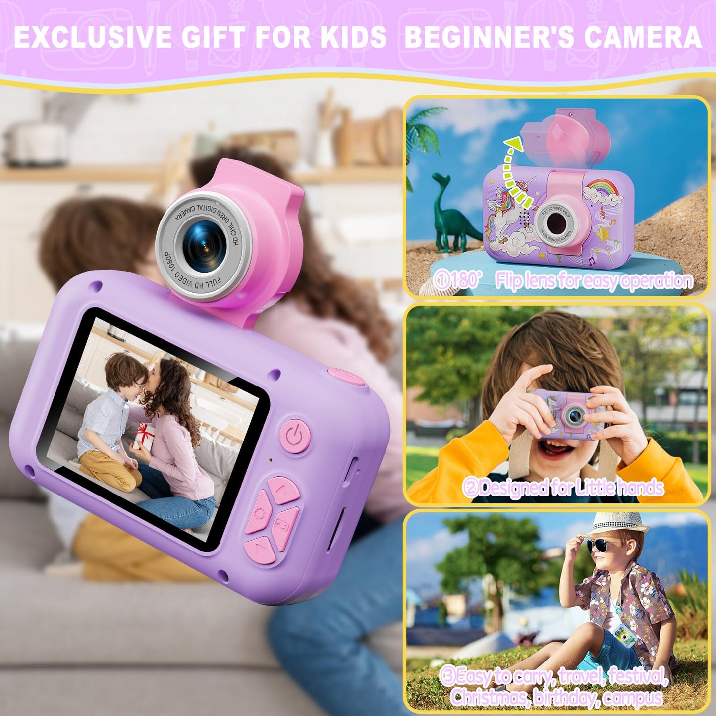 ARNSIEN Children's Camera Toy for 3-12 Year Old Girls/Boys,Christmas Birthday Party Gift for Kids Camera,Video Selfie Digital Camera with 32GB TF Card,X101H