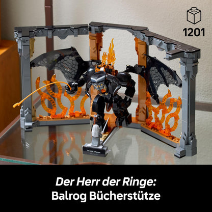 LEGO Icons The Lord of the Rings: Balrog Bookend - Adult collectible display toy featuring Gandalf the Grey minifigure and Balrog figure - Collector's gift item - 10367