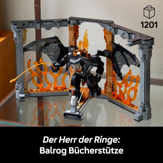 LEGO Icons The Lord of the Rings: Balrog Bookend - Adult collectible display toy featuring Gandalf the Grey minifigure and Balrog figure - Collector's gift item - 10367