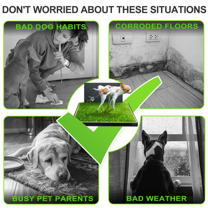 Hompet Dog Toilet Dog Toilet Puppy Potty for Indoor or Patio, 2 Pcs Training Pads, Reusable Dog Grass Pad with Tray, Portable Doggy Litter Box for Small/Medium Dogs
