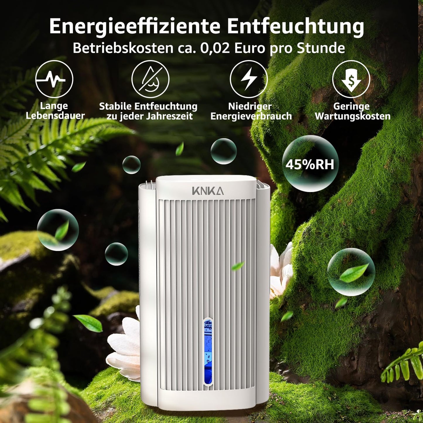 KNKA Dehumidifier, Electric Dehumidifier, 1.1L, Room Dehumidifier below 28dB for Apartment, Bathroom, Basement, with Automatic Shutdown and Sleep Mode, Colorful Night Light (White)
