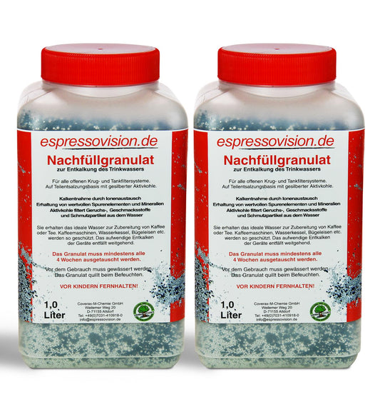 2 liters refill granules - water filter granules for refillable cartridges I filling granules/filter granules for jug & tank filters of many brands - decalcifies water softener for filter cartridges