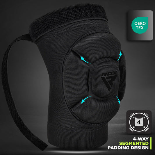 RDX knee pads for MMA, kickboxing, and Muay Thai training. Foam padded support knee brace guard for combat sports grappling protection gear cage BJJ karate volleyball wrestling.