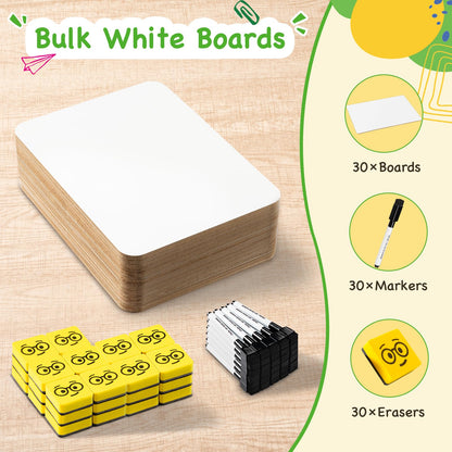 Ohuhu Whiteboard Small A4, Double Sided Mini White Board with Markers and Erasers, Dry Erase, Portable, for Students, School, Home Office (30 Pack Whiteboard Set - Double Blank)