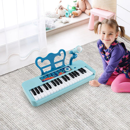 DREAMADE Kids Keyboard, 37 Keys Electronic Piano with Music Stand & Microphone & Stool, Piano Toy for Children aged 3+, Supports up to 50kg (Blue)