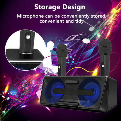Karaoke Microphone, Portable Karaoke Machine with Bluetooth, 2 Wireless Microphones, Phone Holder, LED Light Effects, Rechargeable for Adults Kids, Supports USB TF AUX.