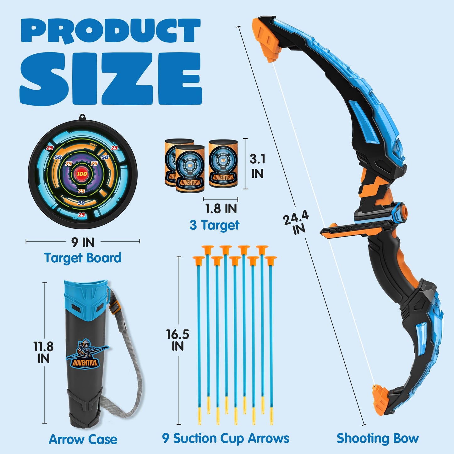 JOYIN Bow and Arrow Archery Toy Set for Kids, Light Up Archery Playset with glowing bow, 9 suction cup arrows, targets, and quiver.