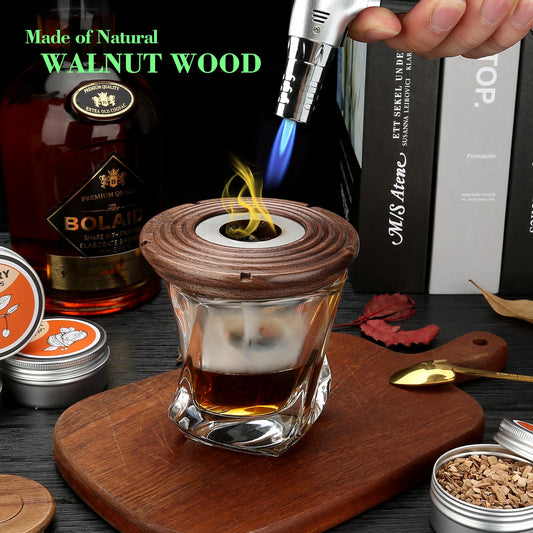 Dad's Christmas gift, Cocktail Smoker Kit, Whisky Stones, Culinary torch, Old Fashioned Whiskey Smoker Drinks Kit, Cocktail Accessories, Bourbon-Walnut (Butane not included)