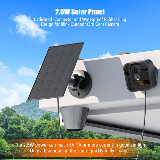 Solar panel for Blink outdoor camera 4, compatible with Blink Outdoor, Blink XT/XT2, and SimpliSafe cameras (not included). IP65 Blink Outdoor (3rd Gen) with rubber plug.
