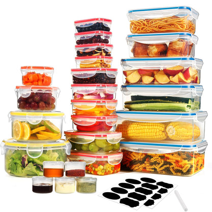 YASHE Fresh Containers with Lids 50pcs (25 containers + 25 lids), Airtight Storage Box, BPA-Free plastic storage containers for kitchen, Set of food storage containers with labels