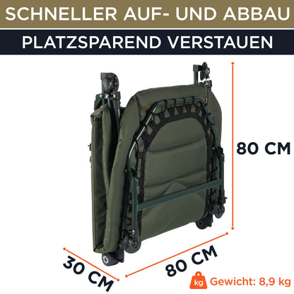 Q-Tac Carp Bed [Stable, Comfortable & Easy to Clean] - Fishing bed with extra-large mud feet, camp bed, carp fishing bed, camping bed