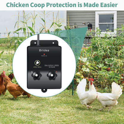 230V electric fence energizer, Briidea 6.2 miles electric fence energizer for dog fence, livestock fence, squirrel, used for gardens, chicken coops, Easy installation, 3 Joules