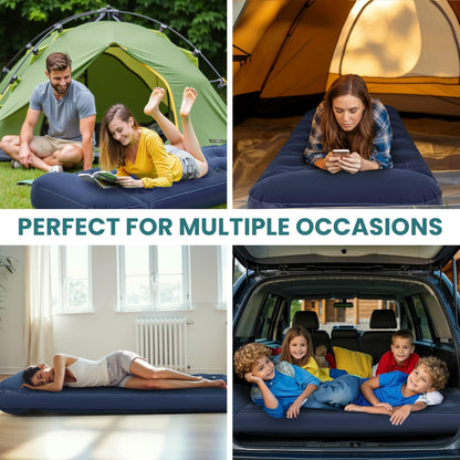 ROPODA Single Air Bed, Camping Mat, Inflatable Camping Mattress for outdoor and indoor use, built-in foot pump, flocked surface for adults, teenagers, and children, 188 x 77 x 28 cm (Blue)