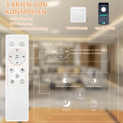Tetipa LED Ceiling Light Dimmable, 80W-160W Living Room Lamp with remote control and APP, Bedroom Ceiling Light modern Ceiling lighting Chandelier Dimming Lamp Ceiling