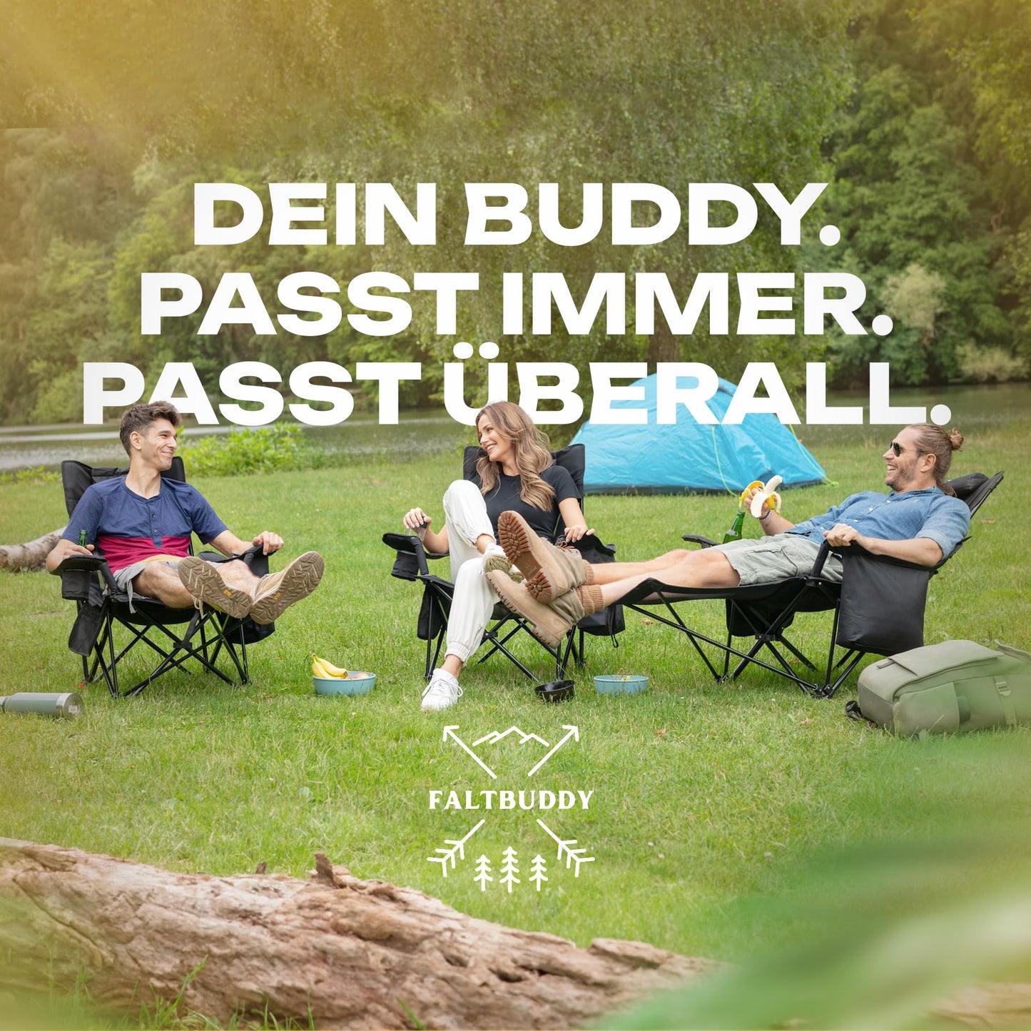 Faltbuddy® camping chair foldable & lounger collapsible 2in1 180kg black [XXL cooler bag] folding chair I collapsible chair I fishing chair camping lounger beach lounger foldable lightweight - angler beach festival outdoor