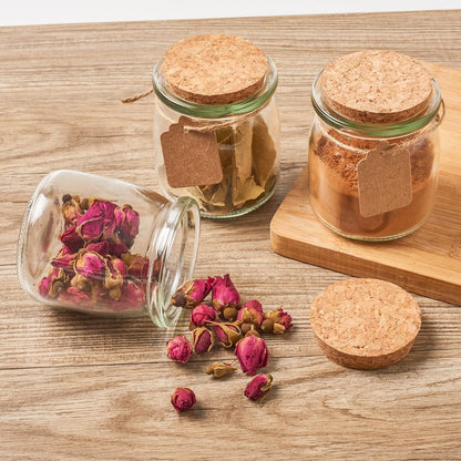 EZOWARE 40 Pack 150ml Spice Jars with Cork Lids, Pudding Jars, Yogurt Jars, Glass Containers with Labels and String for Yogurt, Pudding, Wedding Gifts.