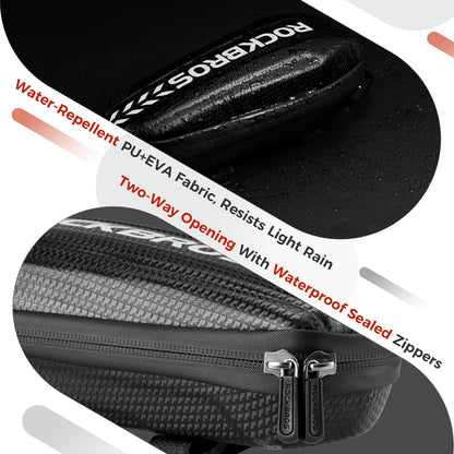 ROCKBROS bike frame bag waterproof top tube bag for MTB road bike folding bike Black M 1.1L