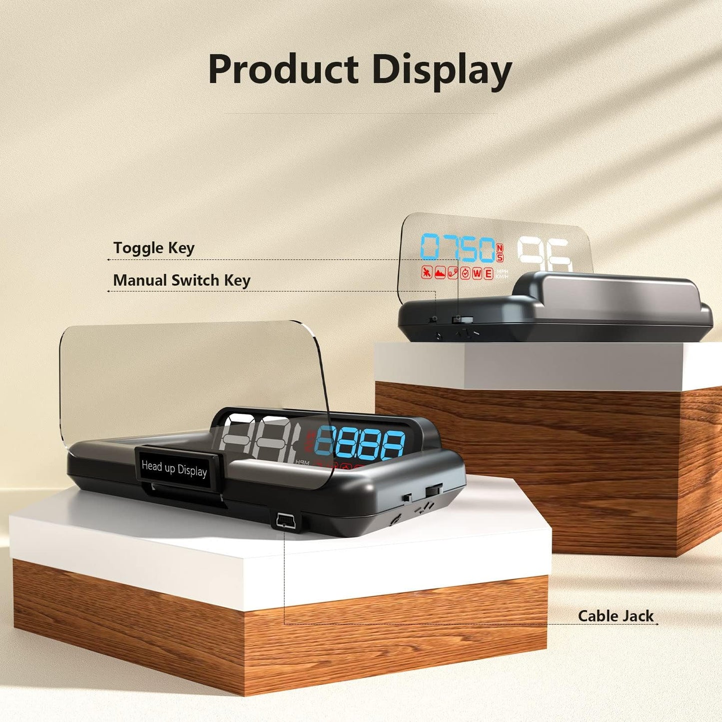 AMROOLOO GPS Speedometer, Mirror Reflective Car Head Up Display, Displays Speed and Time, Compatible with All Vehicles.