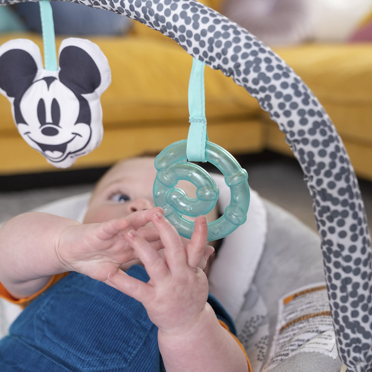 Bright Starts, Disney Baby, Mickey Mouse baby bouncer with soothing vibrations, melodies, detachable toy bar, 3 hanging toys, and more.
