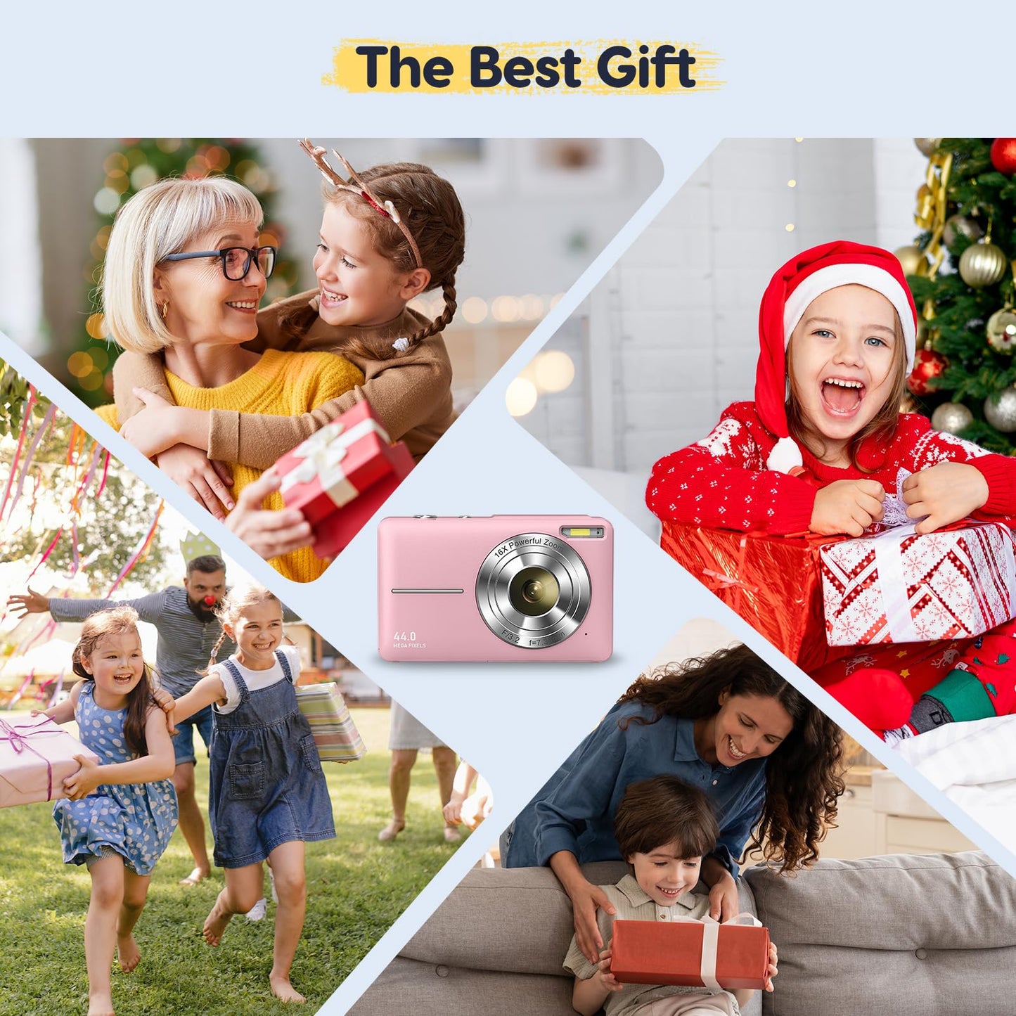 Digital camera 44MP FHD 1080p camera with 32G card. Photo camera with battery. Easy portable 16X digital zoom camera for kids, teens, students, seniors, beginners. (Pink)