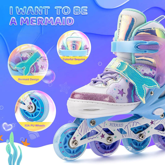 NEMONE inline skates for girls, adjustable in 4 sizes, blue purple inline skates for kids indoor outdoor girls children