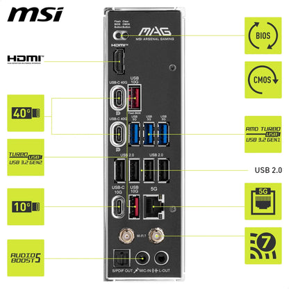 MSI MAG X870 Tomahawk WiFi Motherboard, ATX - Supports AMD Ryzen 9000/8000/7000 processors, AM5-80A SPS VRM, DDR5 Memory Boost 8400+MT/s (OC), PCIe 5.0 x16 & 4.0 x16, M.2 Gen5, Wi-Fi 7, 5G LAN.