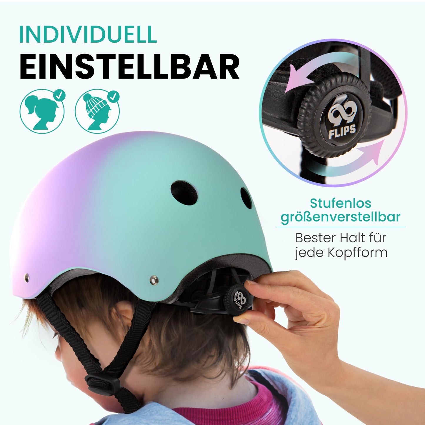 99FLIPS Kids Skate Helmet - Bike Helmet Girls 8 Years - Girls Kids Helmet Scooter - Kids Helmet 3 Years Bike Helmet - Size XS Tricolor