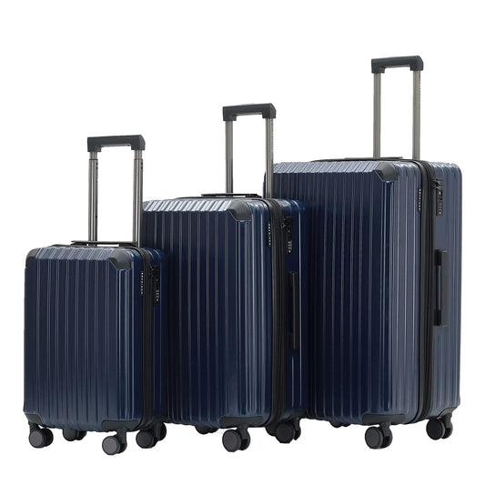 Münicase M816 TSA lock suitcase travel luggage trolley set hard shell board case (navy blue, 3-piece set)