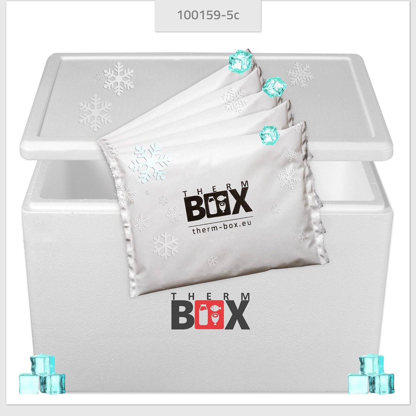 THERM-BOX Styrofoam box 61W with 5 cooling elements for cooler 61.5L Interior: 53x33x34cm Transport box Thermal container Reusable