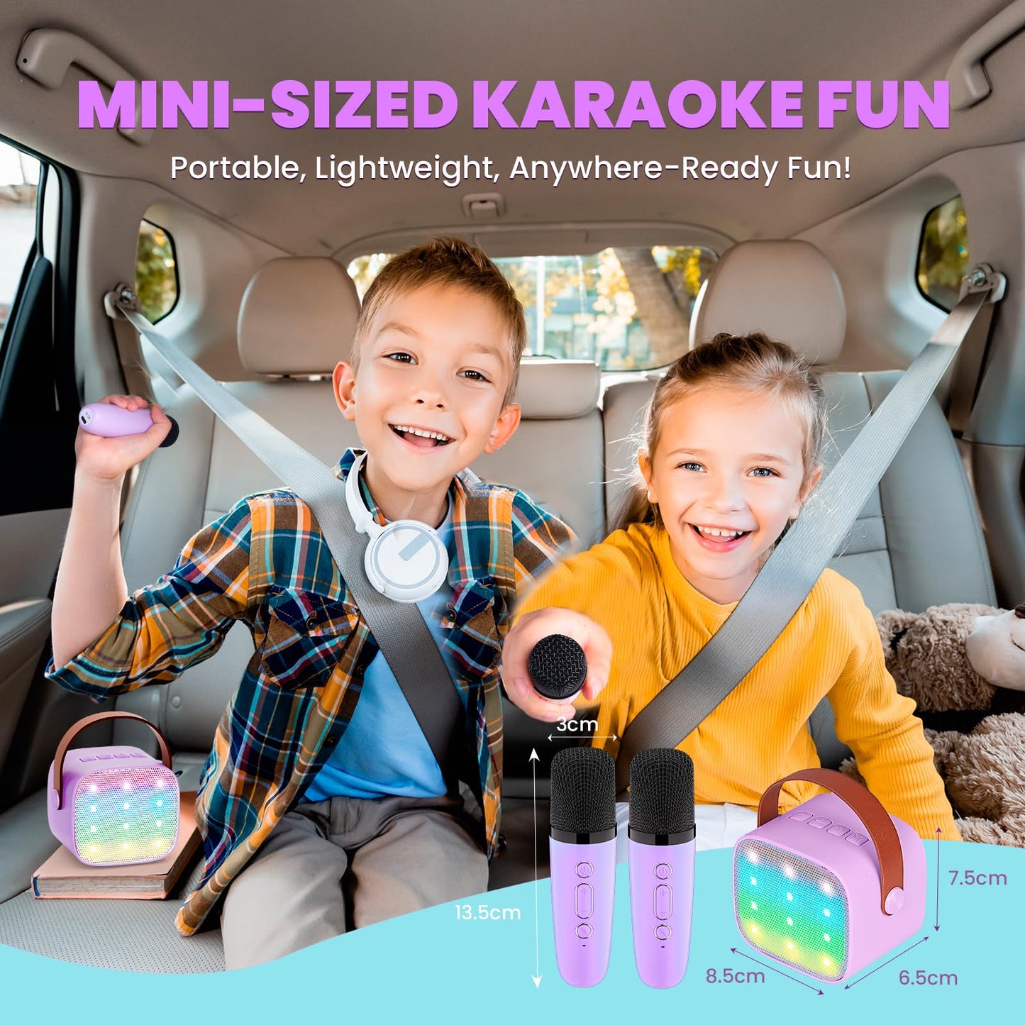 Wowstar Karaoke Machine with 2 microphones, [Premium Version] Bluetooth Karaoke Machine for kids and adults with voice changing effects & LED lights Boys Girls Gifts Home Party (Purple)