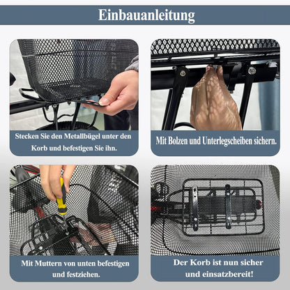 BINOTHINK Rear Bike Basket, Metal Large Bicycle Basket Stable Rear, Bike Rear Rack Basket with Mounting Accessories for Small Dog Shopping Picnic Backpack (S2)