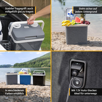 First Austria TZS - 32L electric cooler box with 12V 230V connection for car & socket - Thermoelectric cool box cools & warms - Mini fridge with handle - For camping, festivals, travel - Grey