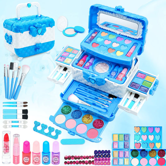 Children's makeup set girls' toy gifts - Frozen washable makeup case for children, kids makeup makeup set games, toys for girls Christmas birthday gifts for girls 4-12 years.