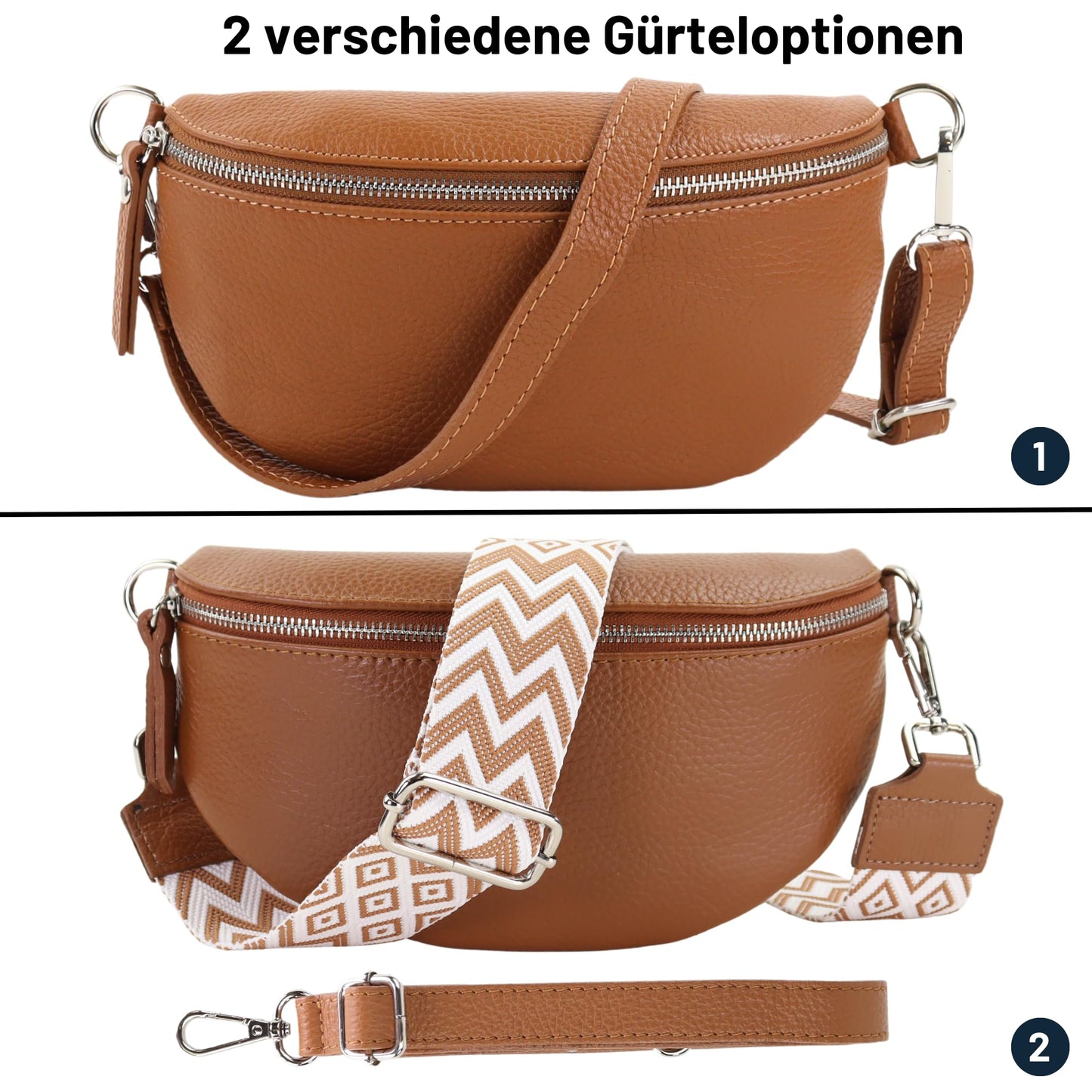 Blade women's genuine leather fanny pack with 2 patterned and leather removable & adjustable wide belts, crossbody bag for women, high-quality chest bag for women.