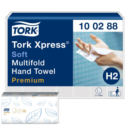 Tork Xpress soft Multifold Paper Towels 100288 - H2 Premium Folded Towels for Towel Dispensers - soft and absorbent, 2-ply, white - 21 x 110 towels