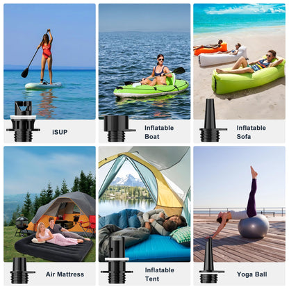 Mojimdo Electric SUP Pump Battery, 20PSI Rechargeable Air Pump, Power Bank and Emergency Light, Auto-Off, 12V DC & Type-C, with 6 Nozzles, for Stand Up Paddle Boards, Kayaks, Tents, Mattresses.