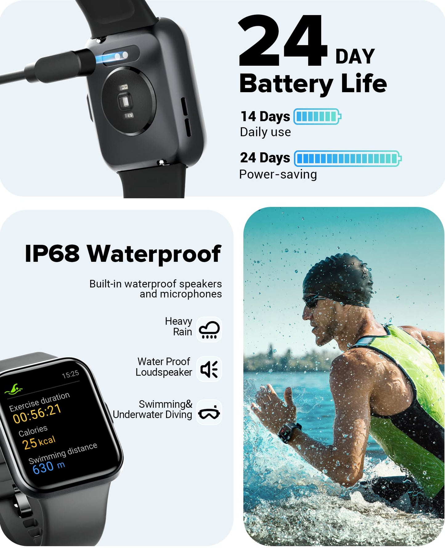 Men's Women's Smartwatch, Smartwatch with phone function, 1.7" touchscreen pedometer watch with Alexa, 60+ sports modes, heart rate monitor, sleep monitor SpO2, WhatsApp reminder, IP68 waterproof fitness tracker.