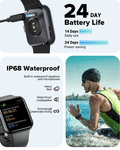 Men's Women's Smartwatch, Smartwatch with phone function, 1.7" touchscreen pedometer watch with Alexa, 60+ sports modes, heart rate monitor, sleep monitor SpO2, WhatsApp reminder, IP68 waterproof fitness tracker.