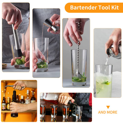 Cocktail set gifts for men Christmas - 16 piece cocktail shaker set, bartender set 750ml shaker cocktail mixing set with bamboo stand recipes, stainless steel home bar set cocktail advent calendar.