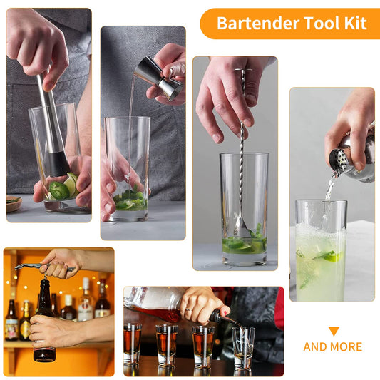 Cocktail set gifts for men Christmas - 16 piece cocktail shaker set, bartender set 750ml shaker cocktail mixing set with bamboo stand recipes, stainless steel home bar set cocktail advent calendar.