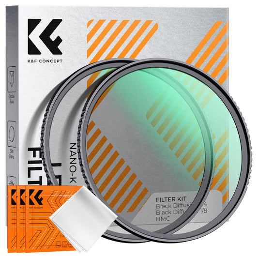 K&F CONCEPT Filter Black-Mist 1/4 & Black-Mist 1/8 Filter, 72mm Black Promist Filter Sets Effect Filter Black Diffusion Effect Filter (Nano Clear)