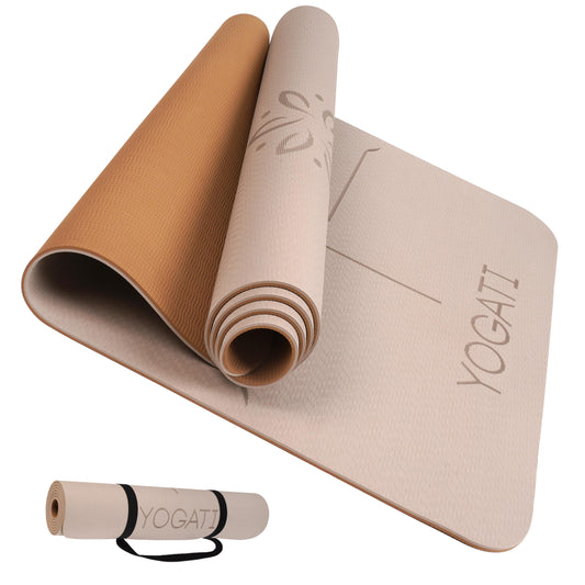 YOGATI Yoga mat non-slip Non-toxic, with carrying strap. Yoga Mat with alignment lines. Ideal yoga mats as gymnastics mat, exercise mat, fitness mat, yoga mat.