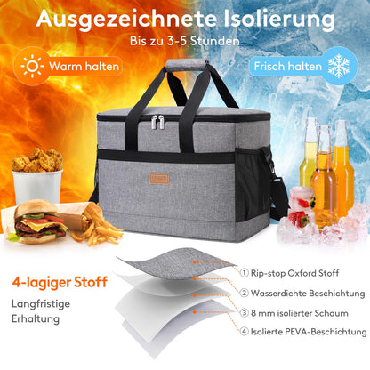 Lifewit 33L Cooler Bag Picnic Bag Lunch Bag Lunch Bag Thermal Bag Insulated Bag for Food Transport, Gray