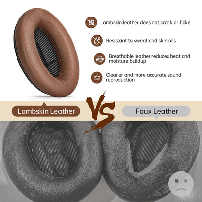 Aurivor genuine leather ear pads for Bose QuietComfort QC-35 QC-35-II QC-25 QC-15 QC-2 headphones, lambskin replacement ear cushions for Ae2/Ae2i/Ae2W SoundLink SoundTrue over-ear headsets.