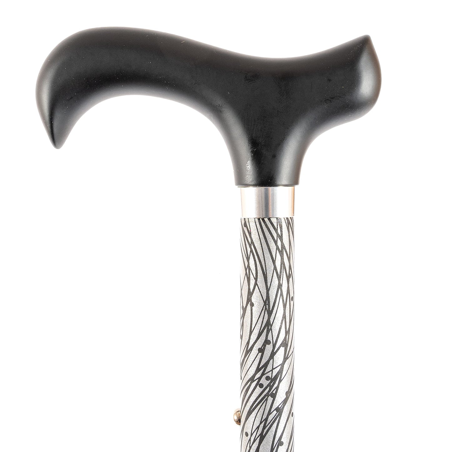 Ossenberg Reflective Aluminum Walking Cane with Derby Handle - Walking Stick for Men and Women - 10-level adjustable height - Hiking Pole for Nighttime - black/silver