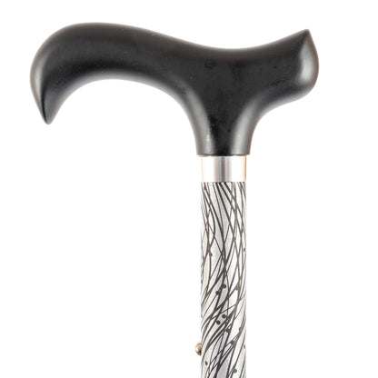 Ossenberg Reflective Aluminum Walking Cane with Derby Handle - Walking Stick for Men and Women - 10-level adjustable height - Hiking Pole for Nighttime - black/silver