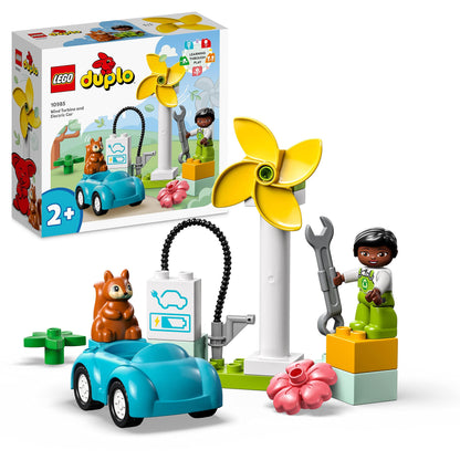 LEGO DUPLO Police motorcycle, police toy for toddlers aged 2 years & DUPLO Town windmill and electric car, toy car learning toy