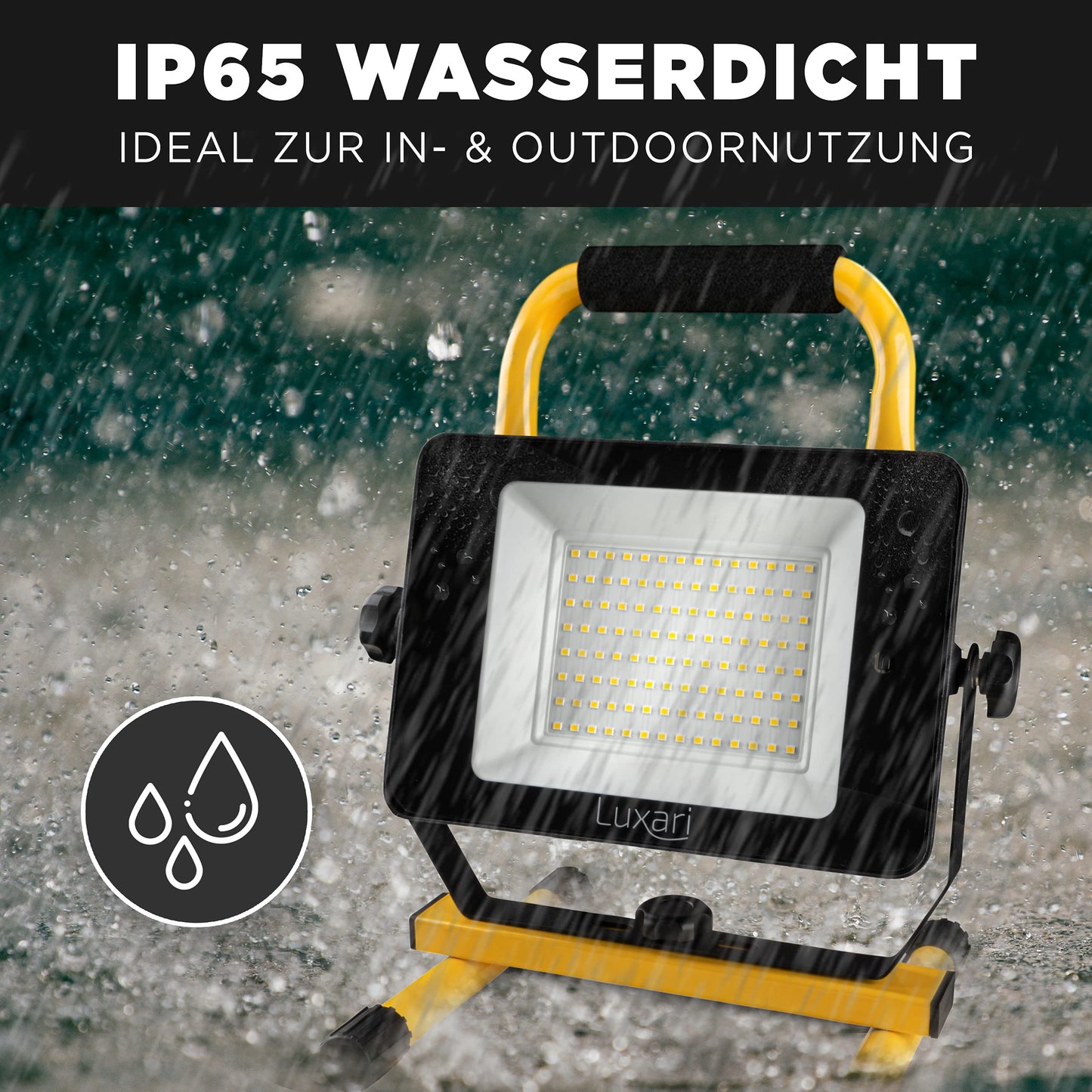 Luxari LED construction spotlight [60W & 5400LM] - Dimmable construction lamp IP65 waterproof − 5m cable & remote control − Work light LED spotlight − Energy efficiency class A+