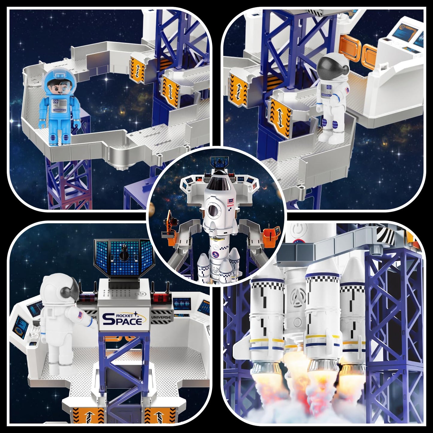 deAO Space Shuttle Rocket Toy with Light & Sound, Smoke Functions, 5 In1 STEM Science Learning Toy Projection Lamp Space Toy, with 4 Astronauts, Gift (Sky-1)